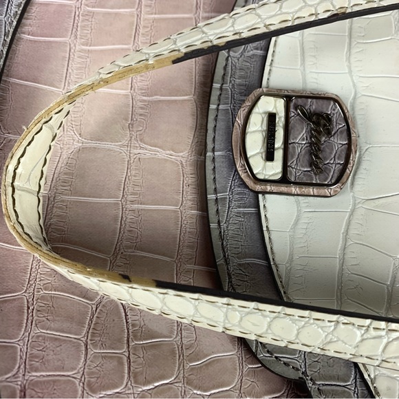 Guess Handbag Purse Tote Croc Embossed Patent Leather Pink Gray - READ - Picture 15 of 16